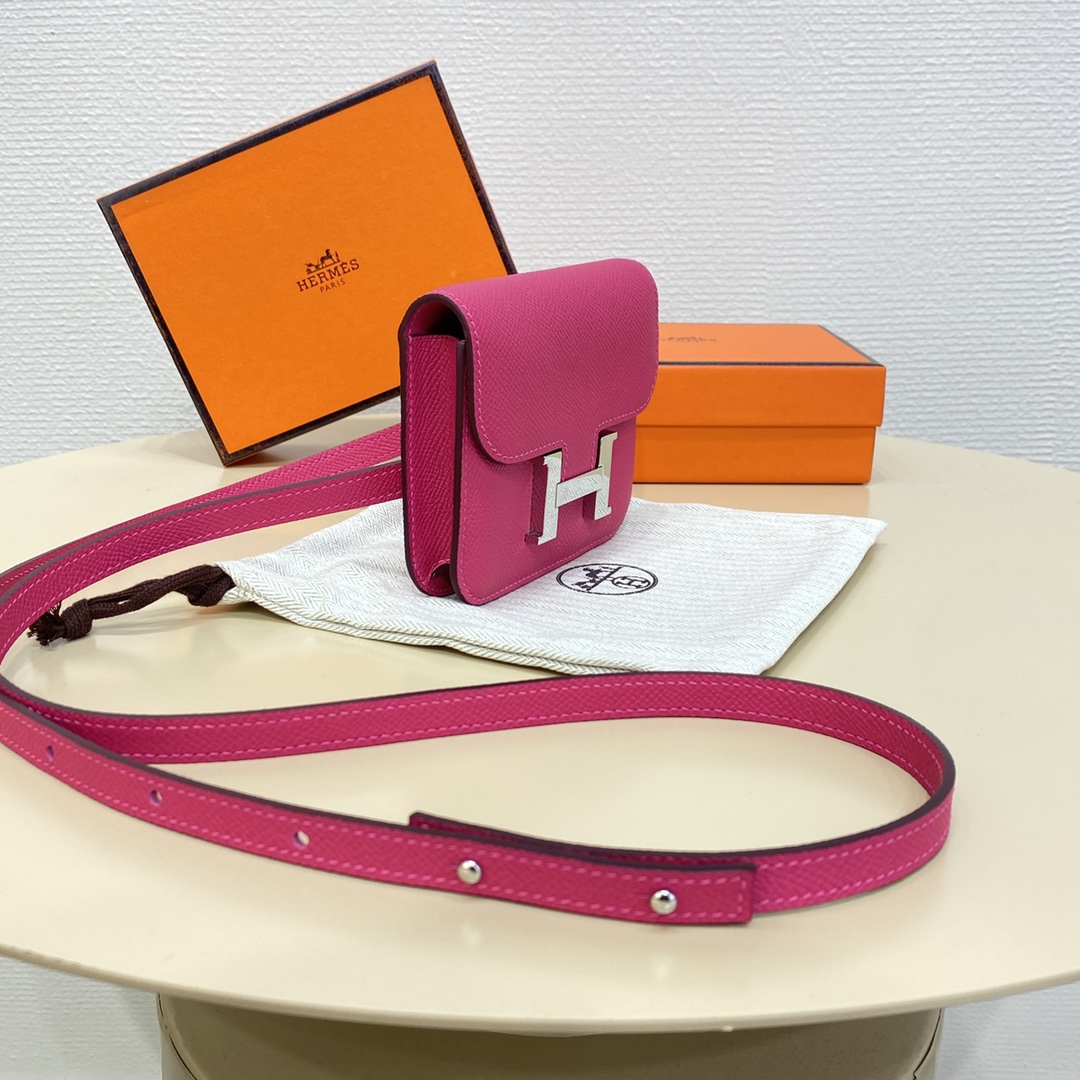 Hermes Constance Slim Wallet Belt Bag In Magnolia Epsom Leather